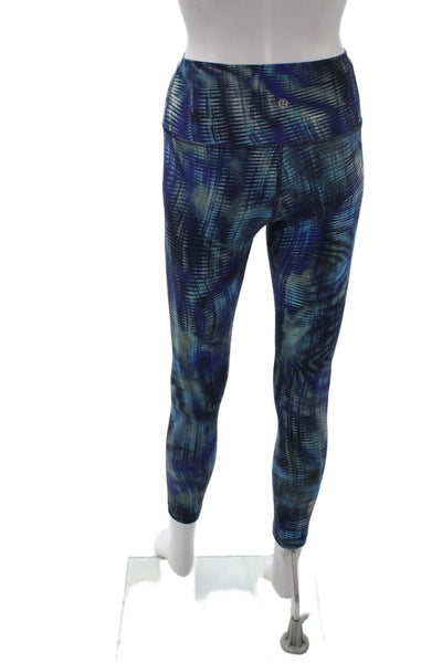 Lululemon Women Ankle Leggings Blue Graphic Print Colorful Nylon Lycra Size 6