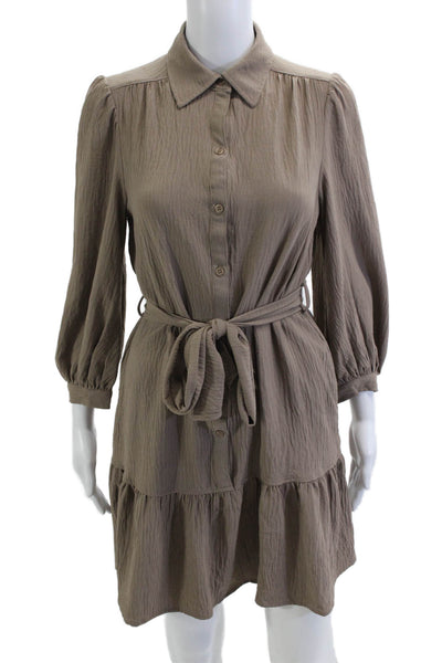 Max Studio Women Brown Shirt Dress 3/4 Sleeve Collared Knee Length Size XS