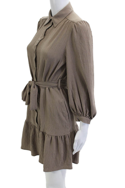 Max Studio Women Brown Shirt Dress 3/4 Sleeve Collared Knee Length Size XS
