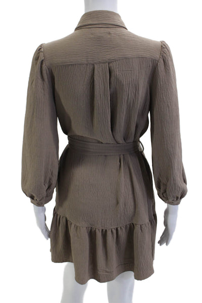 Max Studio Women Brown Shirt Dress 3/4 Sleeve Collared Knee Length Size XS