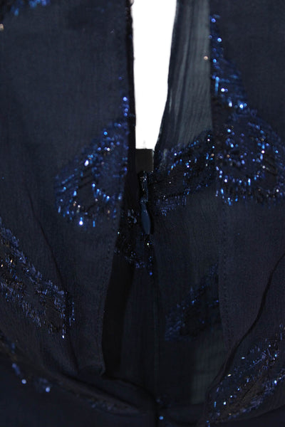 BCBGMAXAZRIA Womens Fit & Flare Paisley Dark Blue Silk Metallic Dress Size 0