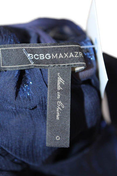 BCBGMAXAZRIA Womens Fit & Flare Paisley Dark Blue Silk Metallic Dress Size 0