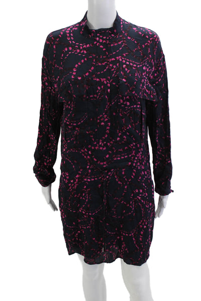 Reiss Women Shirt Dress Dark Blue Geometric Collared Long Sleeve Viscose Size 2