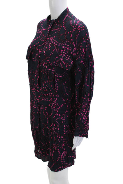 Reiss Women Shirt Dress Dark Blue Geometric Collared Long Sleeve Viscose Size 2