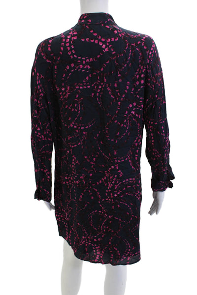 Reiss Women Shirt Dress Dark Blue Geometric Collared Long Sleeve Viscose Size 2