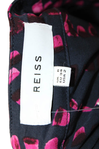 Reiss Women Shirt Dress Dark Blue Geometric Collared Long Sleeve Viscose Size 2