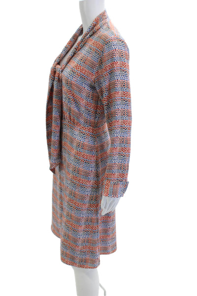 BCBGMAXAZRIA Womens Shirt Dress Blue Long Sleeve Geometric Tie Knee Size 0