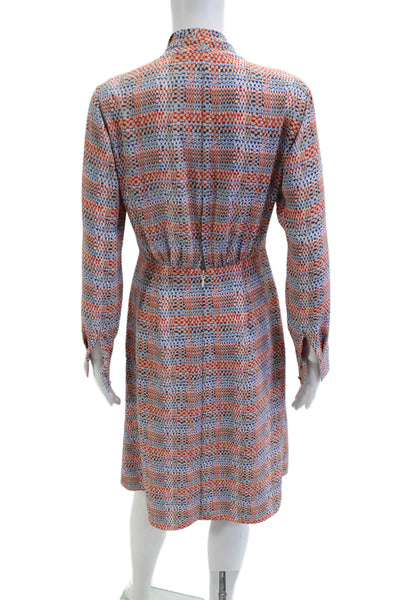 BCBGMAXAZRIA Womens Shirt Dress Blue Long Sleeve Geometric Tie Knee Size 0