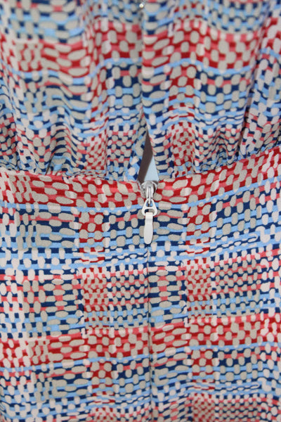 BCBGMAXAZRIA Womens Shirt Dress Blue Long Sleeve Geometric Tie Knee Size 0