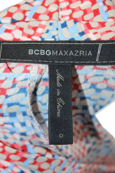 BCBGMAXAZRIA Womens Shirt Dress Blue Long Sleeve Geometric Tie Knee Size 0
