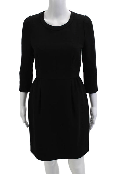 J Crew Women Sheath Dress Black Wool Knee Length 3/4 Sleeve Crew Neck Size 4