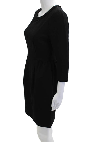 J Crew Women Sheath Dress Black Wool Knee Length 3/4 Sleeve Crew Neck Size 4