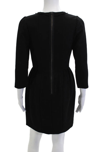 J Crew Women Sheath Dress Black Wool Knee Length 3/4 Sleeve Crew Neck Size 4