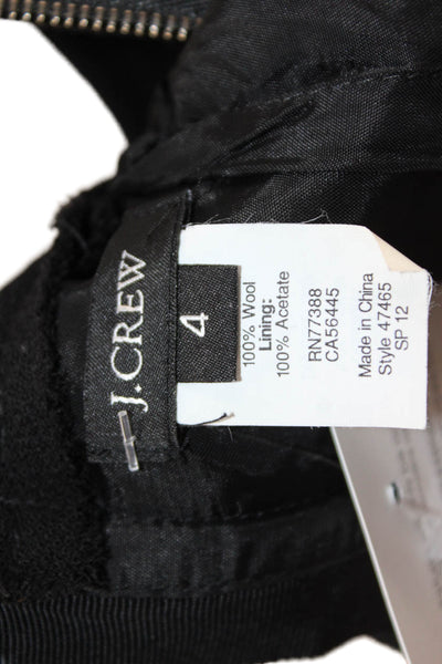 J Crew Women Sheath Dress Black Wool Knee Length 3/4 Sleeve Crew Neck Size 4