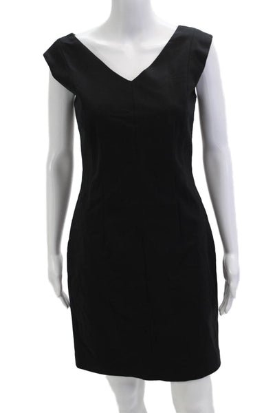 Club Monaco Womens Sheath Dress Black V-Neck Sleeveless Knee Length Zip Size 4