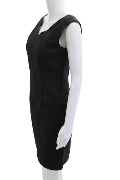Club Monaco Womens Sheath Dress Black V-Neck Sleeveless Knee Length Zip Size 4