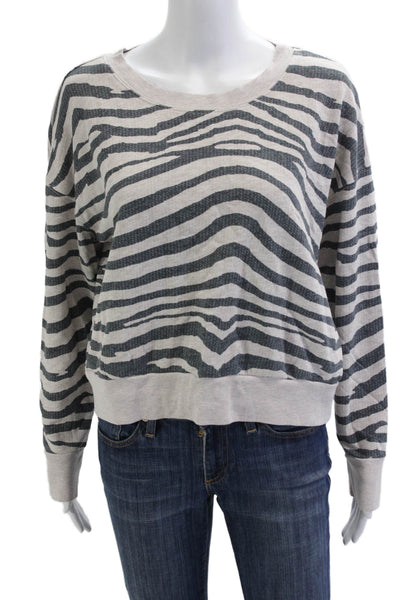 Splendid Women Pullover Sweatshirt Beige Zebra Crew Neck Size M