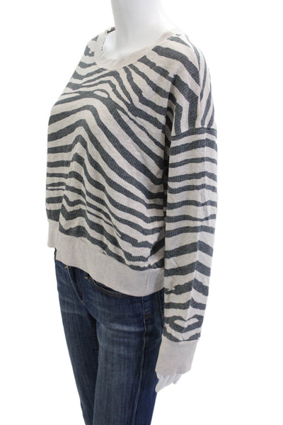 Splendid Women Pullover Sweatshirt Beige Zebra Crew Neck Size M