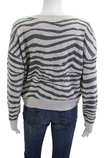 Splendid Women Pullover Sweatshirt Beige Zebra Crew Neck Size M