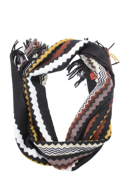 Missoni Womens Chevron Print Fringe Edge Scarf Brown Combo Size 62"X10"