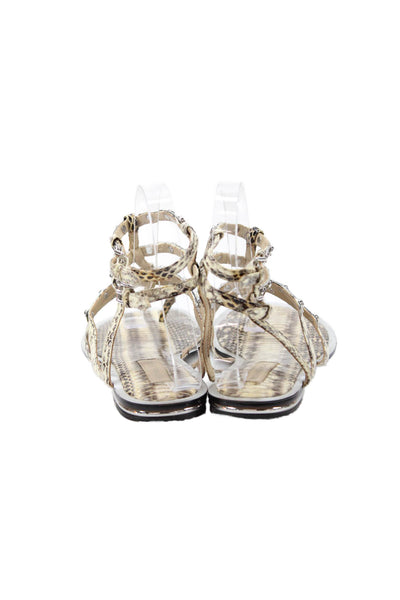 Michael Kors Womens Embossed Studded Flats Strappy Sandals Shoes Brown Size 9.5