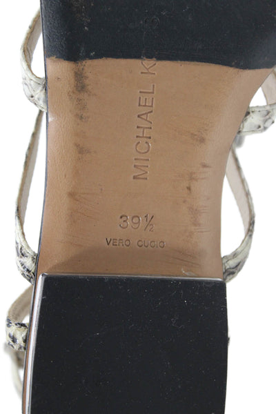 Michael Kors Womens Embossed Studded Flats Strappy Sandals Shoes Brown Size 9.5