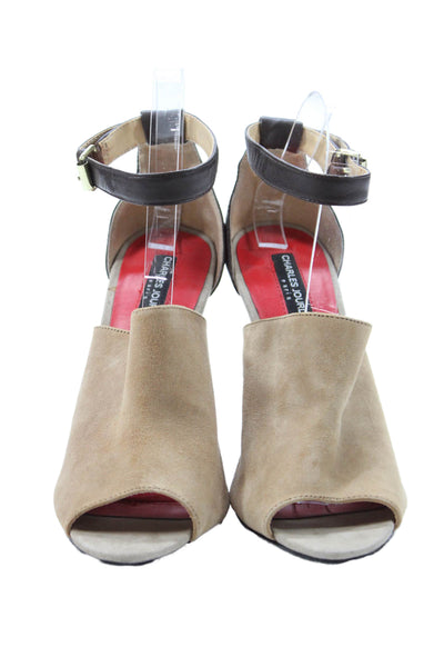 Charles Jourdan Paris Womens Open Toe Ankle Strap Heels Beige Size 9.5M