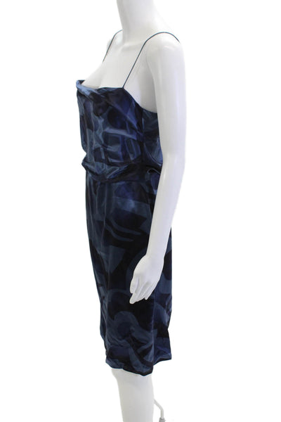 Armani Collezioni Women Dark Blue Silk Geometric Slip Dress Sleeveless Size 46