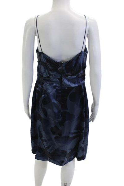 Armani Collezioni Women Dark Blue Silk Geometric Slip Dress Sleeveless Size 46