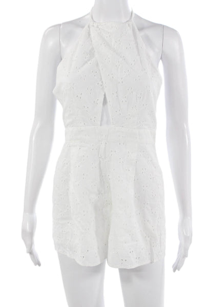 Clayton Womens White Cotton Textured Halter Sleeveless Romper Size S