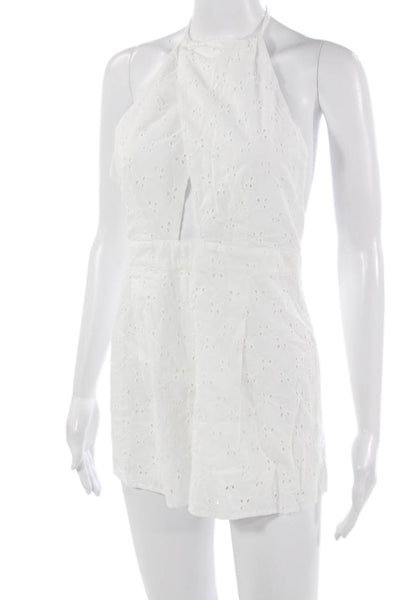 Clayton Womens White Cotton Textured Halter Sleeveless Romper Size S