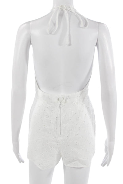 Clayton Womens White Cotton Textured Halter Sleeveless Romper Size S