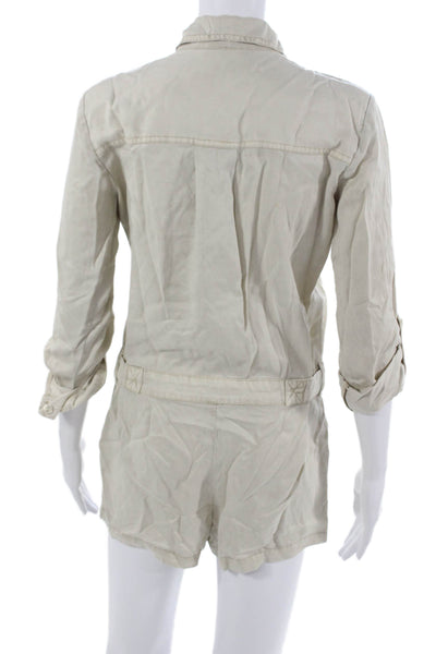 YFB Women Jumpsuit Beige Cotton Collared 3/4 Sleeve Size XS
