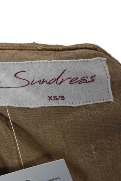 Sundress Women Kaftan Brown Long Sleeve Viscose Round Neck Knee Length Size L