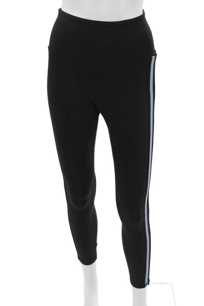 Michi Women Ankle Striped Black Leggings Nylon Spandex Petite Size XS