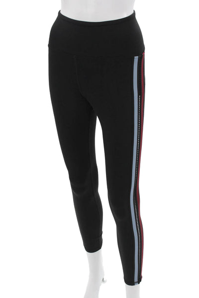 Michi Women Ankle Striped Black Leggings Nylon Spandex Petite Size XS