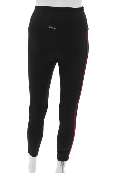 Michi Women Ankle Striped Black Leggings Nylon Spandex Petite Size XS