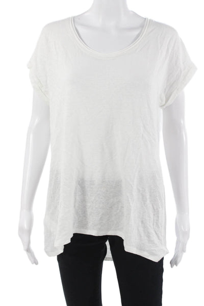Lysse Womens Basic Tunic White Linen Short Sleeve Round Neck Size M