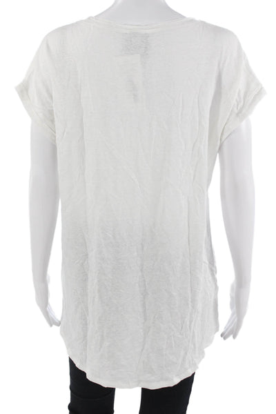 Lysse Womens Basic Tunic White Linen Short Sleeve Round Neck Size M