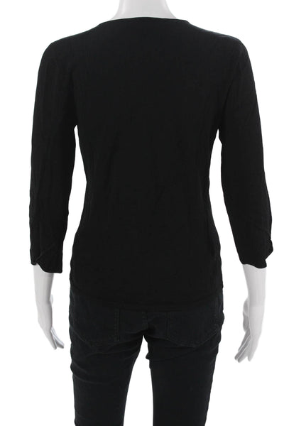 White + Warren Women Basic V-Neck 3/4 Sleeve Black Top Size M