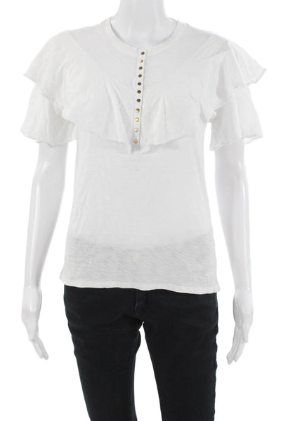 Nation LTD Women Pima Cotton Crew Neck Short Sleeve T-Shirt White Size XS