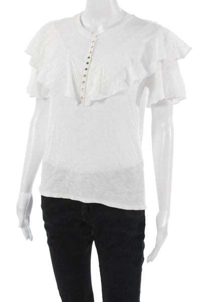 Nation LTD Women Pima Cotton Crew Neck Short Sleeve T-Shirt White Size XS