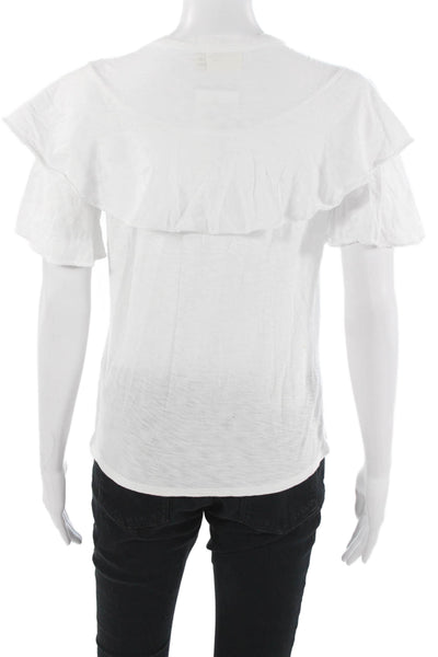 Nation LTD Women Pima Cotton Crew Neck Short Sleeve T-Shirt White Size XS