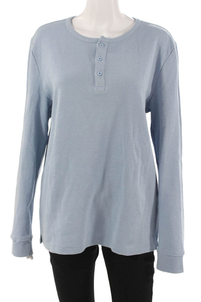 ONIA Women Basic Button-Up Sweater Light Blue Crew Neck Long Sleeve Size M