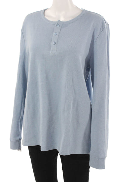 ONIA Women Basic Button-Up Sweater Light Blue Crew Neck Long Sleeve Size M