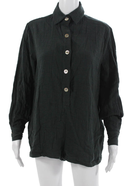Maurie & Eve Womens Black Collared Basic Button-Up Blouse Long Sleeve Size 6