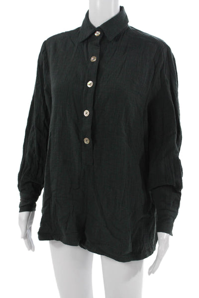 Maurie & Eve Womens Black Collared Basic Button-Up Blouse Long Sleeve Size 6