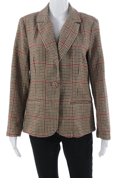 Lush Womens Plaid Collared Button Blazer Long Sleeve Brown Polyester Size S