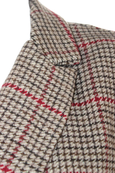 Lush Womens Plaid Collared Button Blazer Long Sleeve Brown Polyester Size S