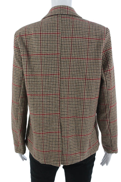 Lush Womens Plaid Collared Button Blazer Long Sleeve Brown Polyester Size S
